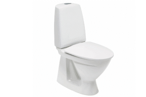 Hvid moderne toilet med låg og skylleknap