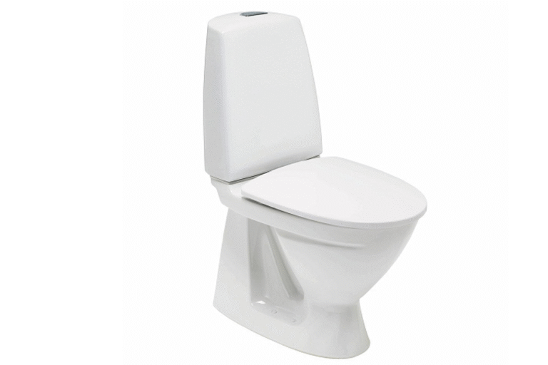 Hvid moderne toilet med låg og skylleknap