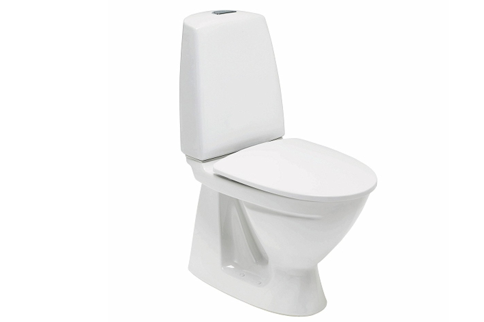 Hvid moderne toilet med låg og skylleknap